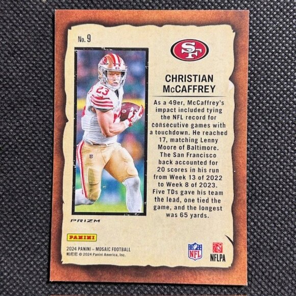 2024 Panini Mosaic #9 Christian McCaffrey Notoriety Mosaic Green Prizm - Picture 2 of 2